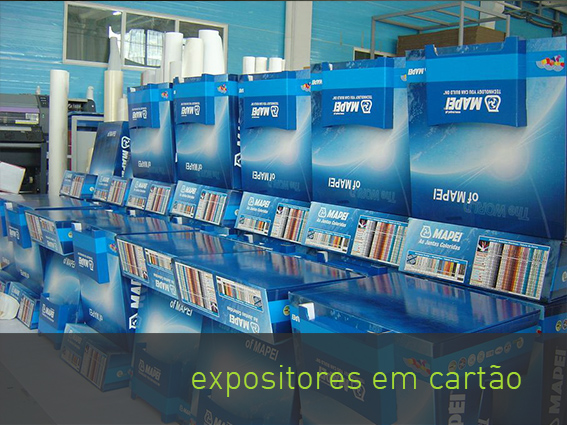 Expositores de Cartão em pequeno ou grande formato, decorados com impressão digital e cortados em fresa.